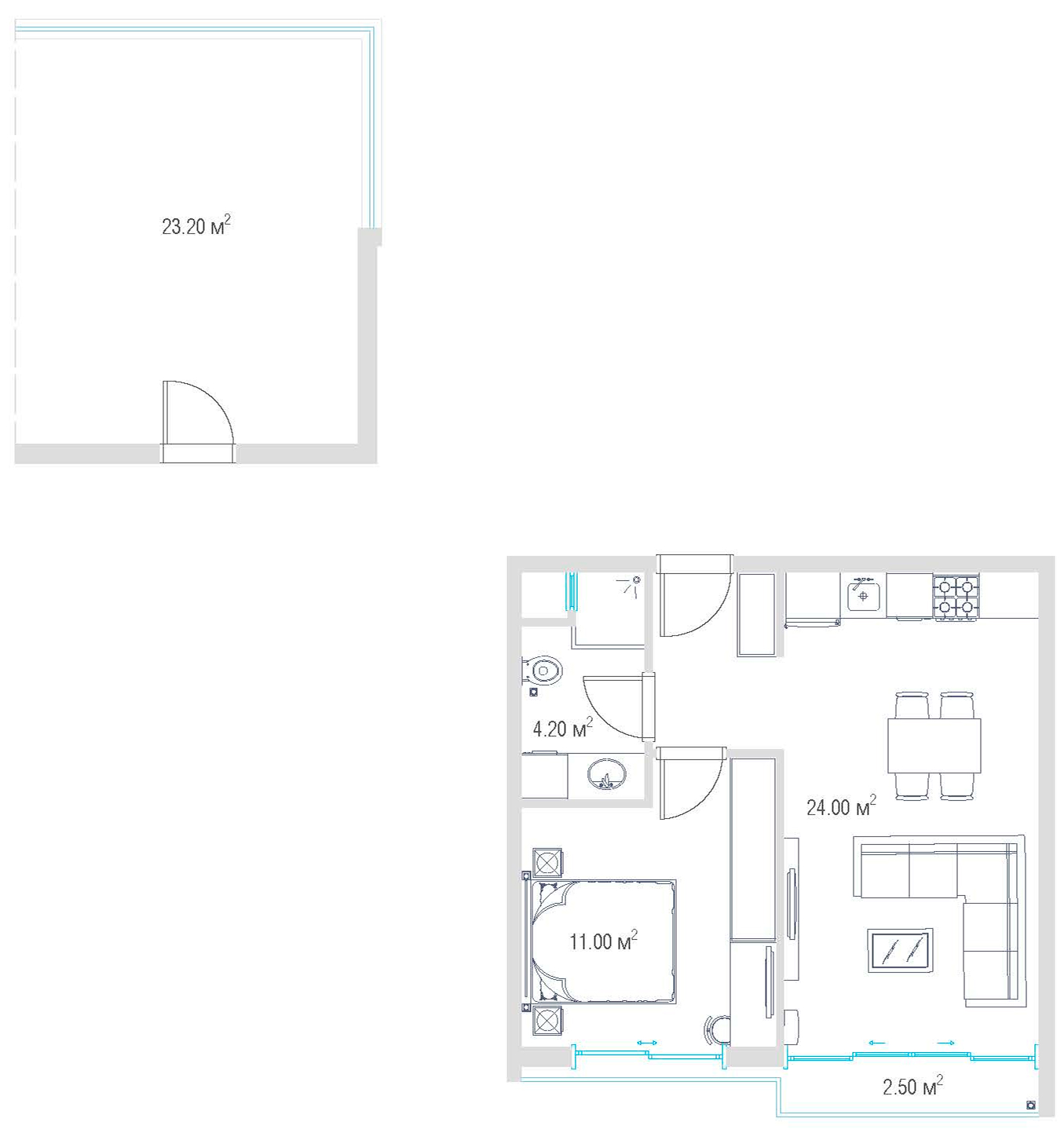 Евродвушка с террасой 39.2 м²