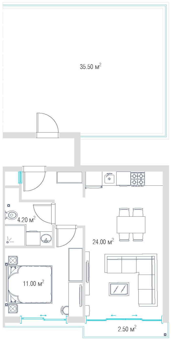 Евродвушка с террасой 39.2 м²